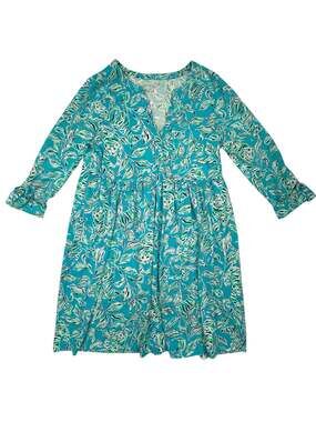 Lilly Pulitzer Loran Long Sleeve Swing Dress in Turquoise Oasis Outta Line M
